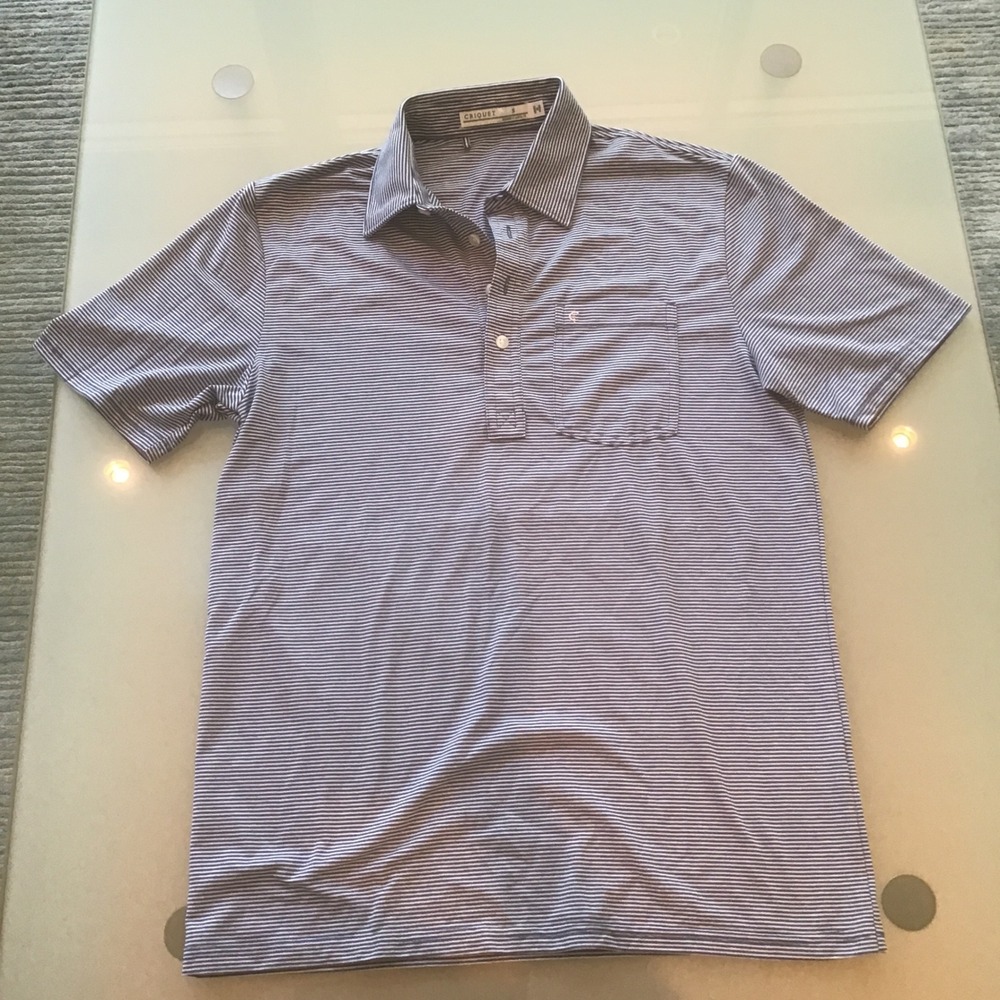 Criquet Performance Players Polo Shirt Navy White Micro Stripe Golf Pima Blend S